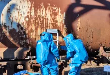Учение: Химическо замърсяване вдигна на крак пожарникари