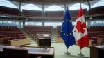 Знамена на ЕС и Канада в Европейския парламент